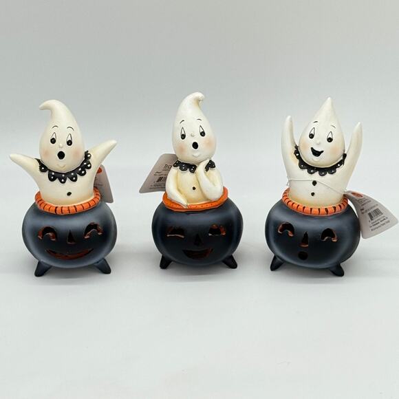 All 3 Johanna Parker Transpac Mini Cauldron Ghosts Light Up Halloween Set NEW - Picture 1 of 14